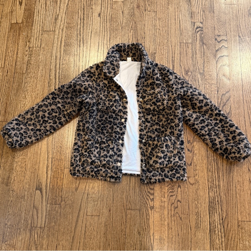 J. Crew Crewcuts Leopard faux fur girls jacket size L (10-11)